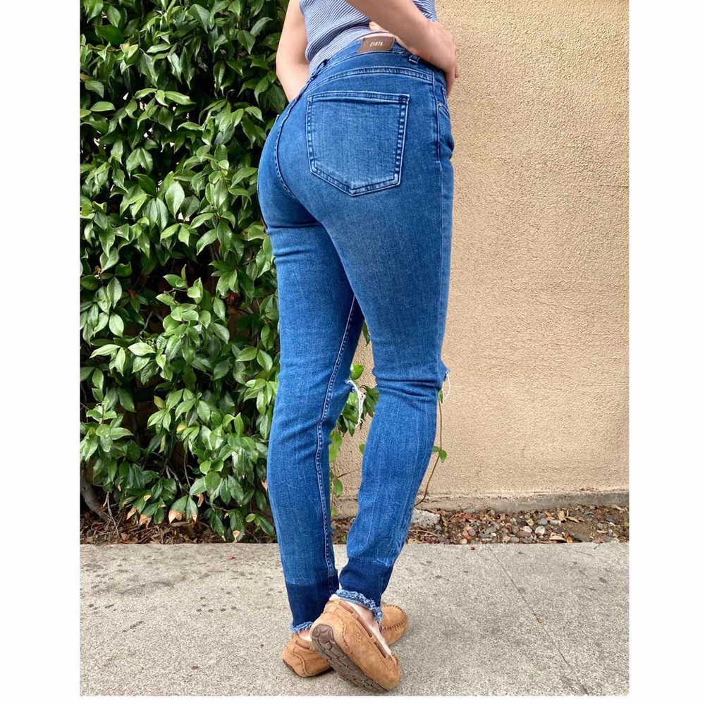 Zara Z1975 Distressed Dip-Dye Skinny Jeans Raw Hem